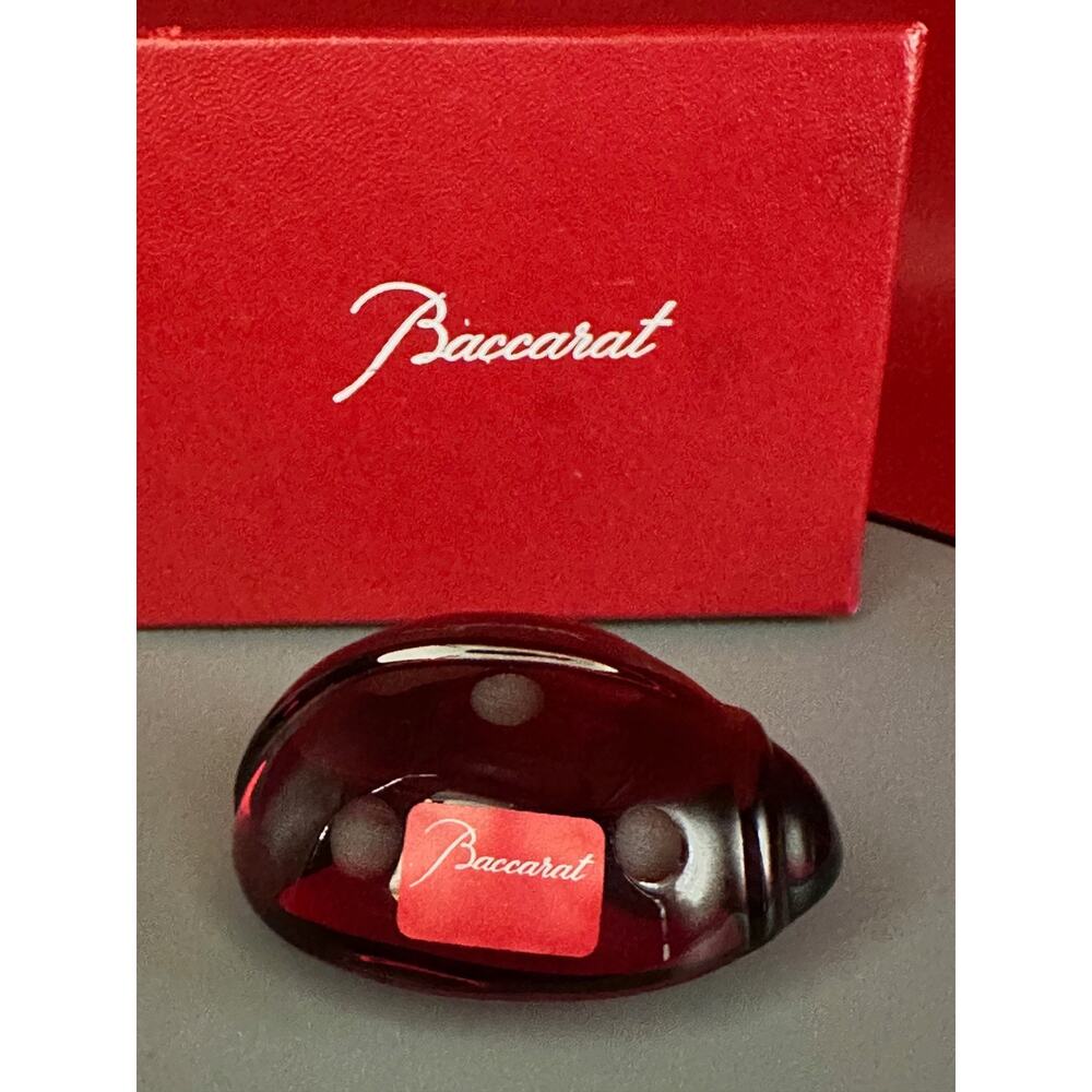 Baccarat Red Crystal Signed Good Luck Ladybug Retired W/Box, Pamphlet & Sticker